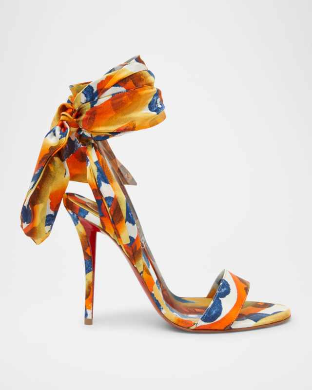 Miss Z Multi Silk Ankle-Wrap Red Sole Sandals
